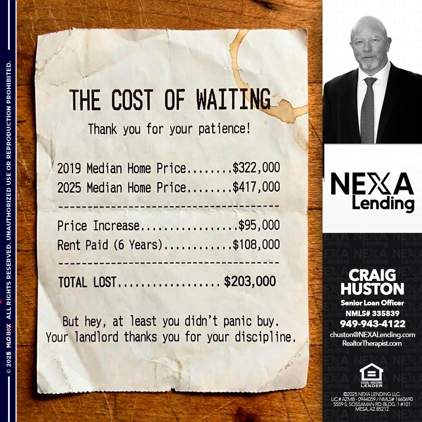 the cost of waiting - Craig Huston -Senior Loan Officer