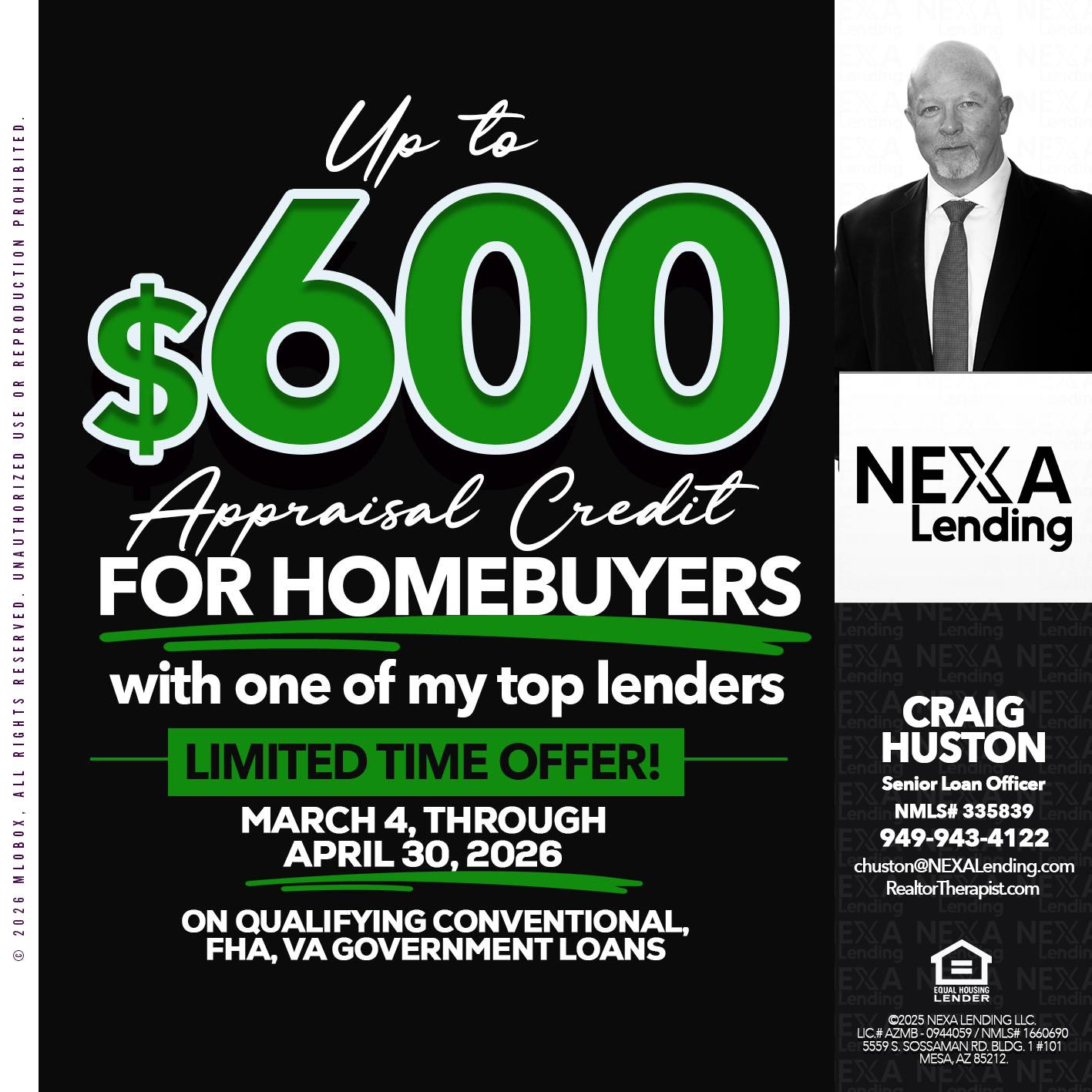 up to 600 - Craig Huston -Senior Loan Officer