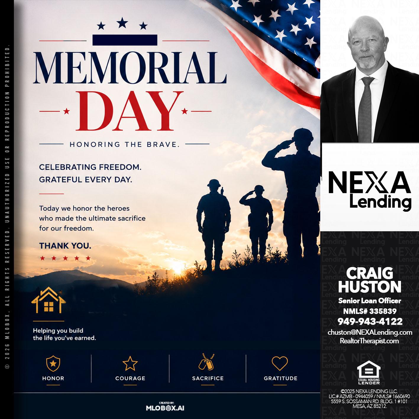 MEMORIAL DAY - Craig Huston -Senior Loan Officer